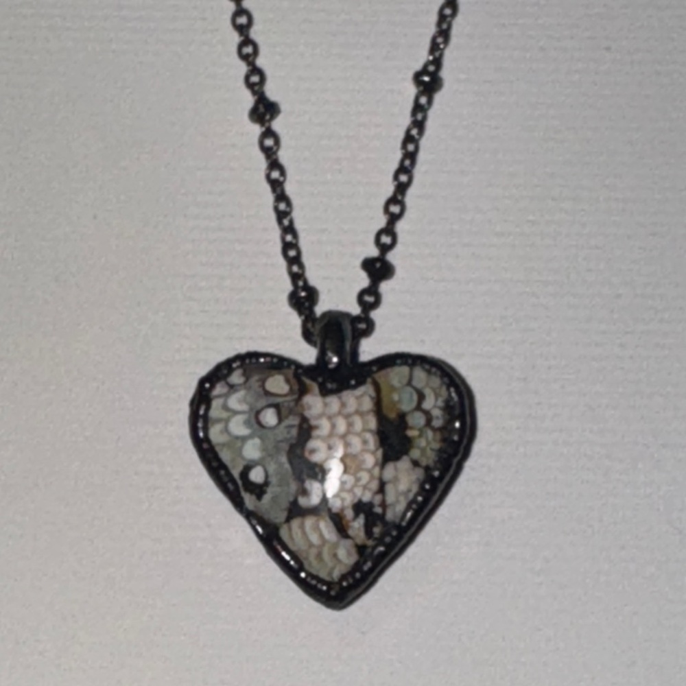 Rare Snakeskin Agate Heart Pendant Necklace